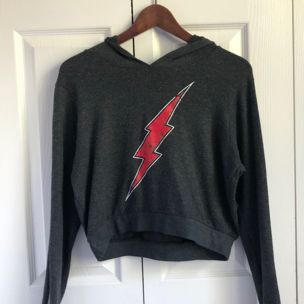 Cropped grey and red comfy lightening bolt hoodie